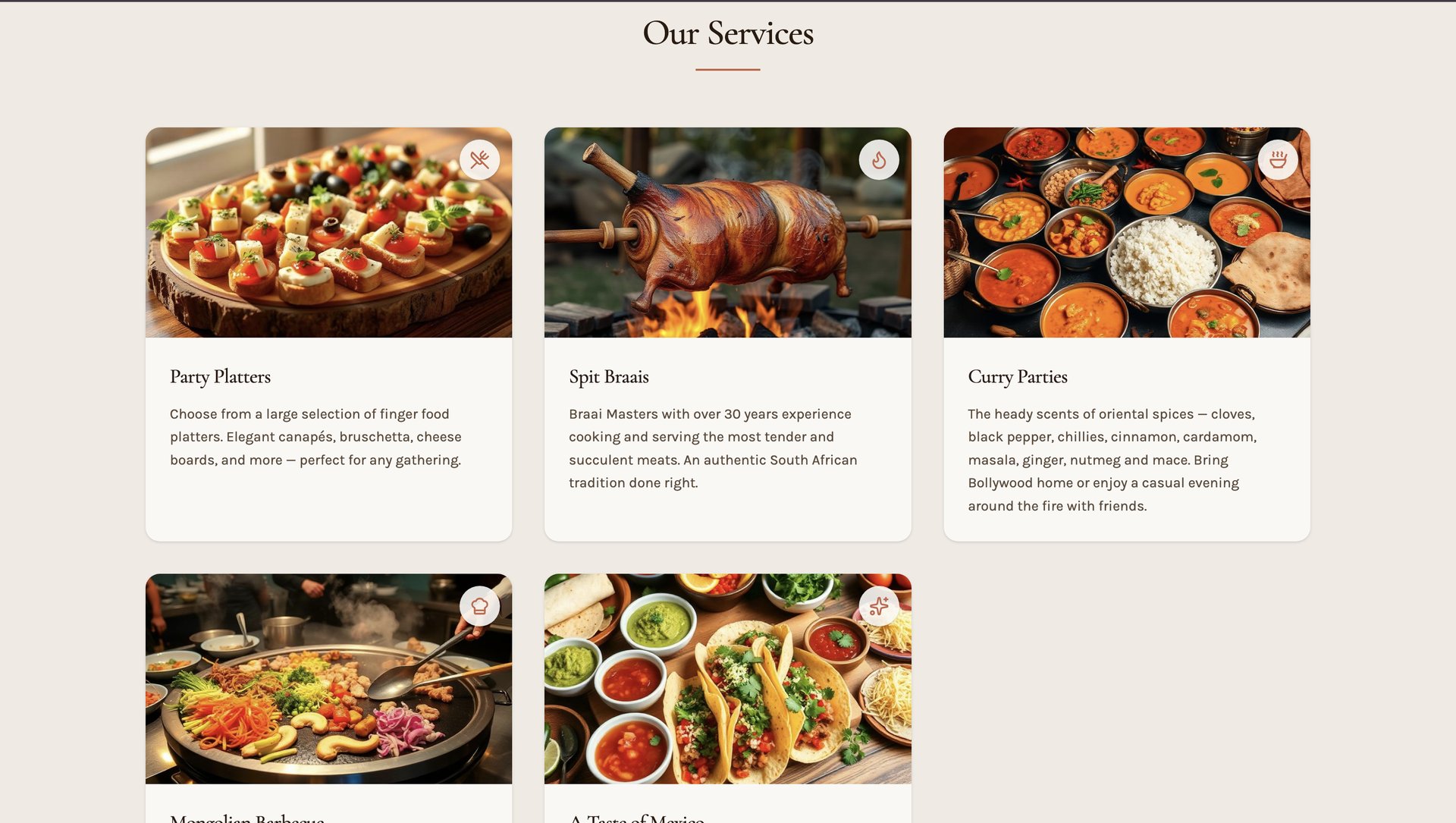 Gather & Graze Catering services section